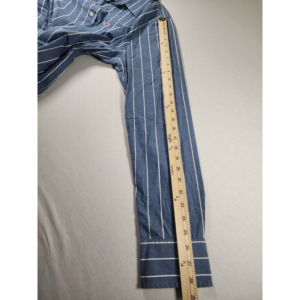Hollister California Y2k Mens Blue‎ White Stripe Button Up Long Sleeve Shirt Med - Picture 5 of 10
